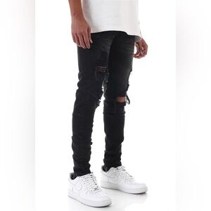 Men’s black distress jeans with zipper at the ankle size 34